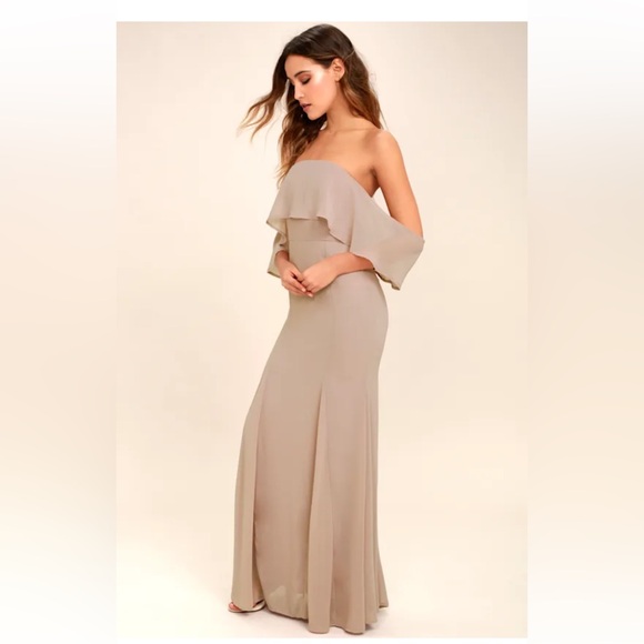 Lulus Dresses & Skirts - LULUS All My Heart Taupe Off-the-Shoulder Maxi Dress